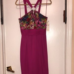 Badgley Mischka Fuchsia and  Sequin Cocktail Dress